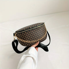 Geometric Print Crossbody Waist Bag Waterproof Synthetic Leather Handbag