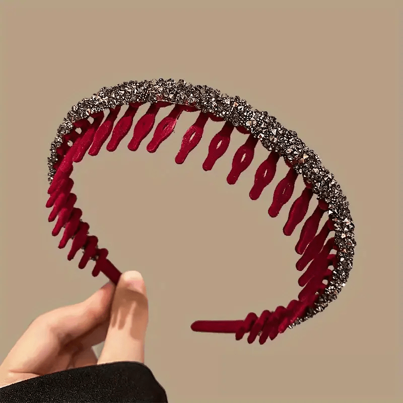 Vintage Rhinestone Headband with Teeth, Flocked Hair Hoop
