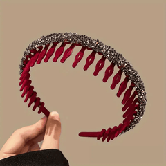 Vintage Rhinestone Headband with Teeth, Flocked Hair Hoop