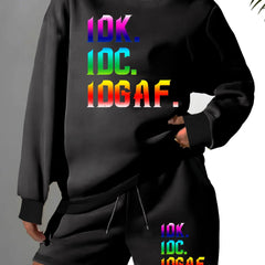Women's Ombre Letter Print Fleece Pullover & Shorts Set