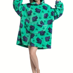 Animal Pattern Sherpa Fleece Hooded Blanket