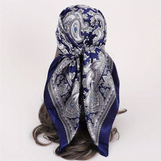 Vintage Paisley Print Square Scarf Satin Bandana Windproof Head Wrap