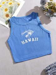 Y2K Coconut Tree Crop Tank Top Women's Sleeveless Summer Shirt