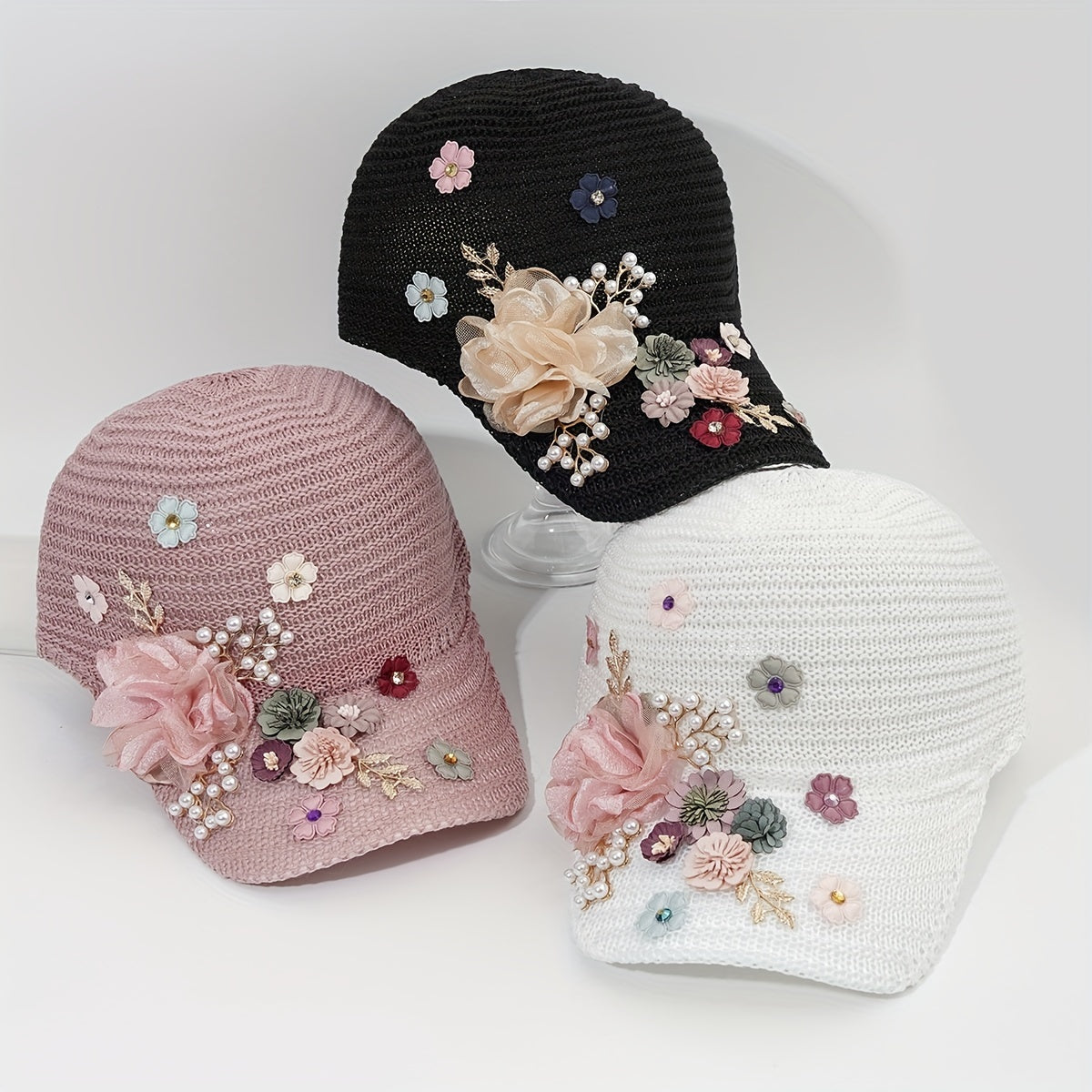 Women's Y2K Lace Flower Decor Knitted Baseball Cap