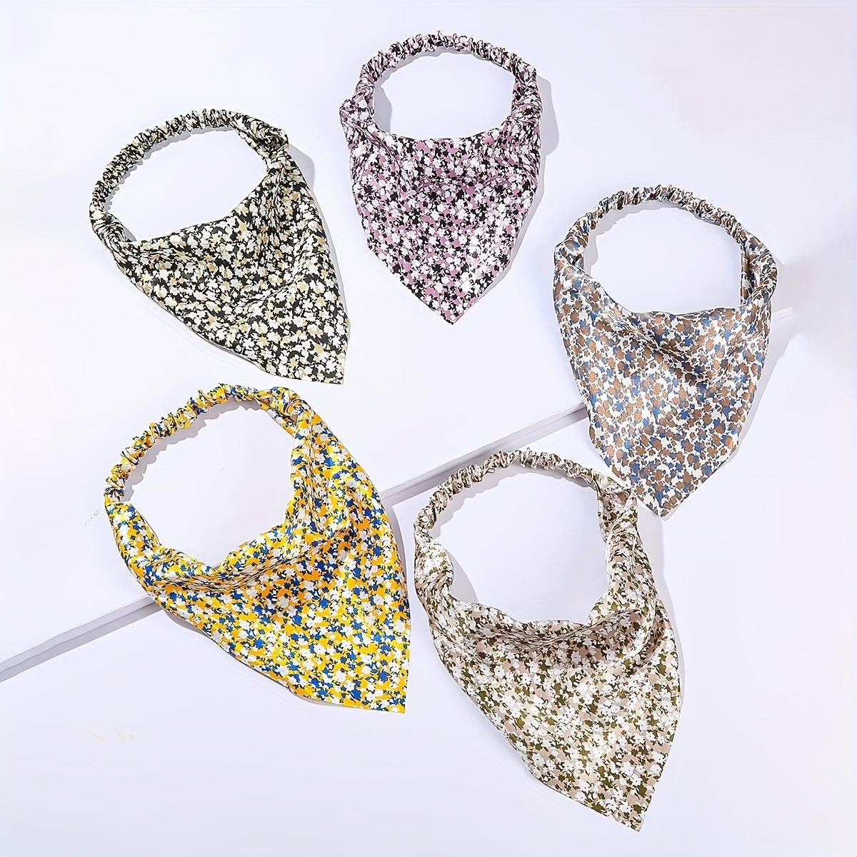 5pcs Flower Print Bandanas Elastic Triangle Scarf Headband Boho Kerchief