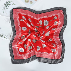 Rose Print Square Scarf Satin Neckerchief Vintage Bandana Head Wrap