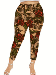 Floral & Skull Print Skinny Leggings Casual Every Stretchy Leggings
