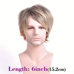 Short Straight Men's Wig Realistic Golden Hair