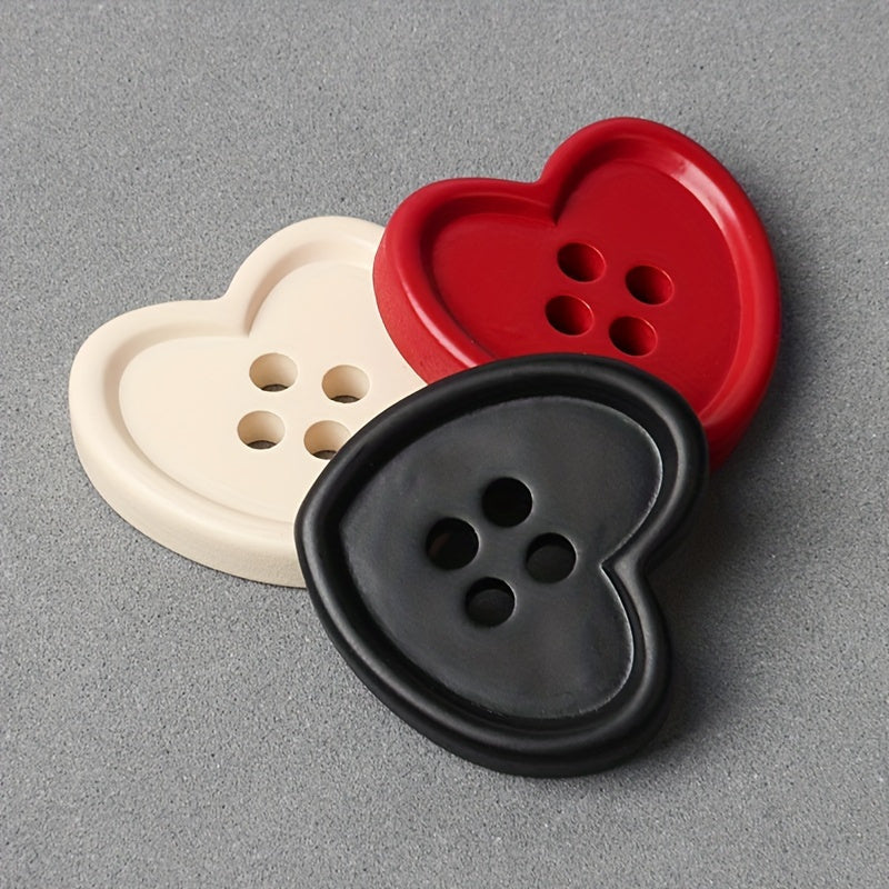 5pcs Heart Shaped Shank Buttons Red Beige Crafts & Clothing Repair