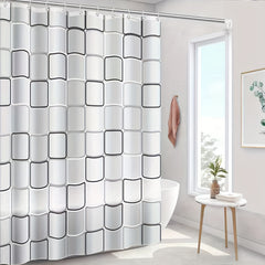 Large Checkered Shower Curtain PEVA Lined Waterproof Lattice Curtain