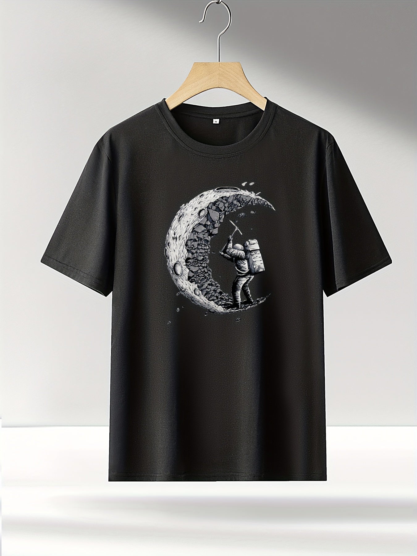 Moon Print T Shirt for Men Summer Fitness Breathable Tee