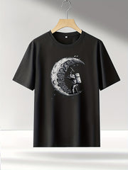 Moon Print T Shirt for Men Summer Fitness Breathable Tee