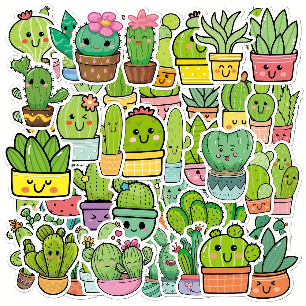50pcs Cactus Cartoon Stickers Waterproof Vinyl Stickers For Laptop Travel
