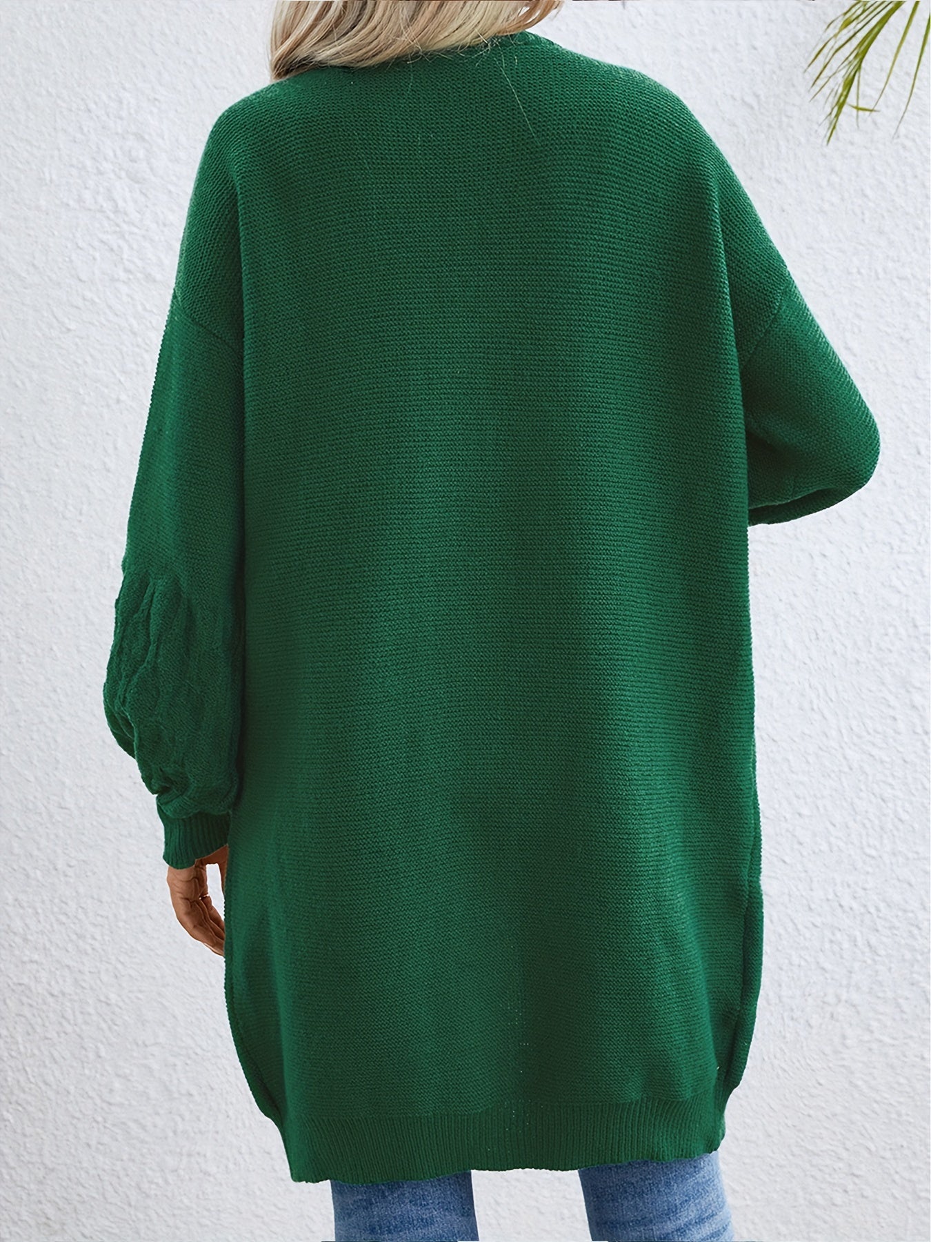 Solid Open Front Drop Shoulder Cardigan Long Sleeve
