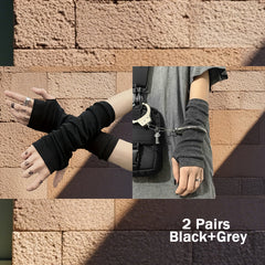 2 Pairs Unisex Long Arm Sleeves Fingerless Gloves for Warmth & Sun Protection