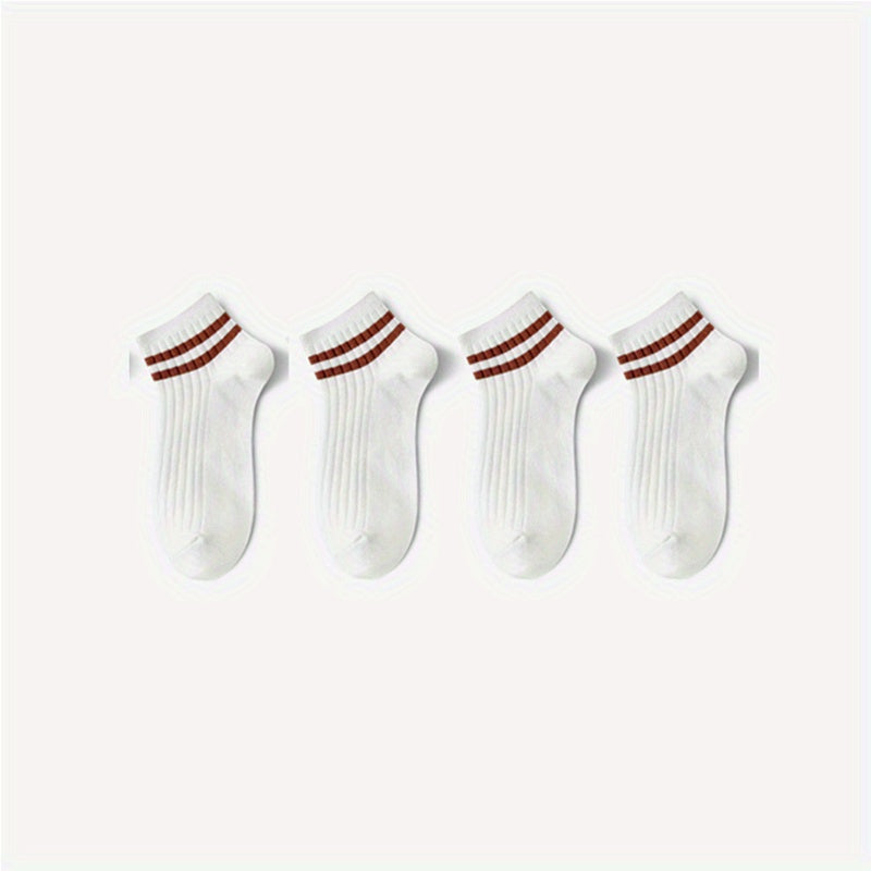 4 Pairs Stripe Print Ribbed Short Socks for Women