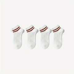 4 Pairs Stripe Print Ribbed Short Socks for Women