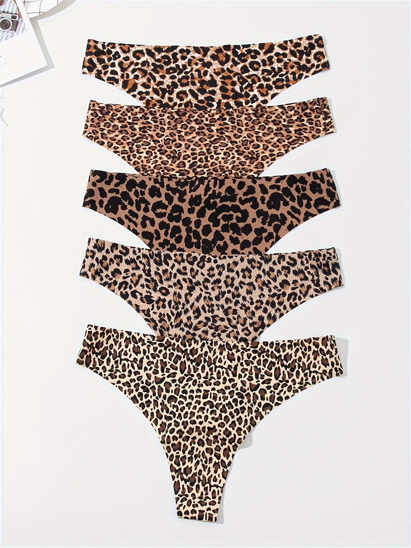 5pcs Leopard Print Thongs Low Waist Intimates Panties