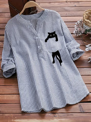 Stripe & Cut Cat Print Blouse