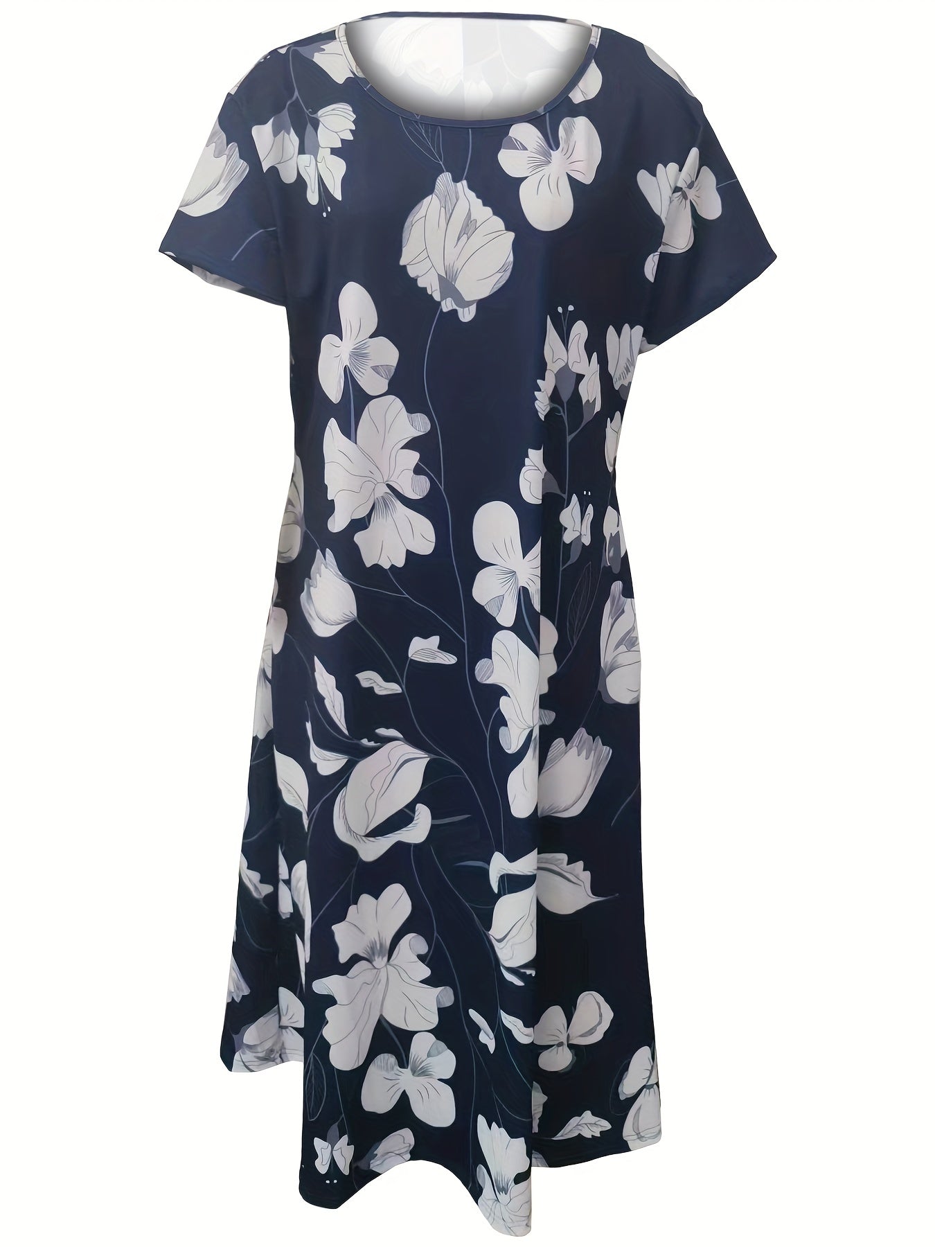 Floral Print Short Sleeve Midi Dress
