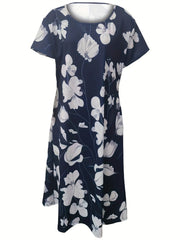 Floral Print Short Sleeve Midi Dress