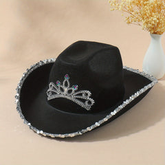 Y2K Western Cowgirl Cowboy Hat Rhinestone Crown Jazz Fedora Cap