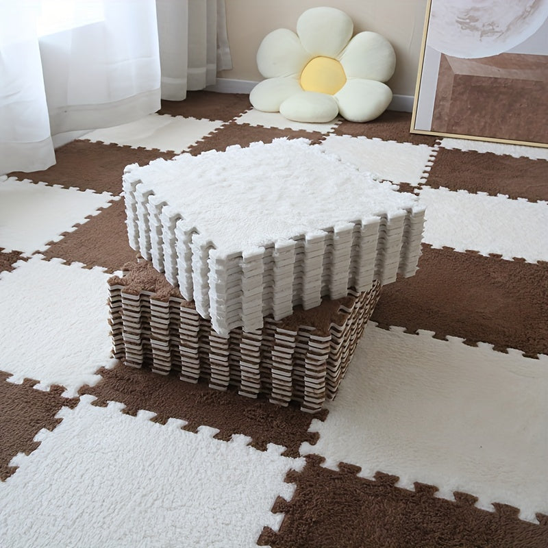 12pcs Plush Puzzle Foam Floor Mat Interlocking Carpet Rug