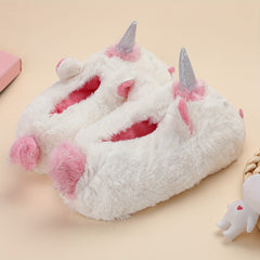 Unicorn Furry House Shoes Girls Non Slip Warm Soft Bottom Walking Shoes