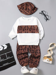 Boy Boys Hooded Suit Block Long Sleeves And Pants Set With Hat