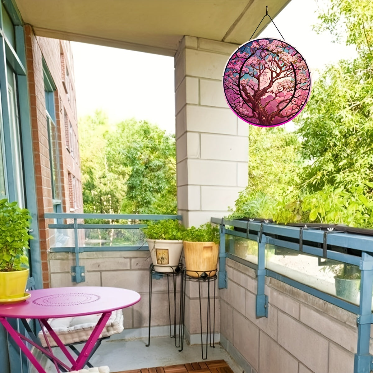 Cherry Blossoms Tree Suncatcher Decor Round Hanging Ornament