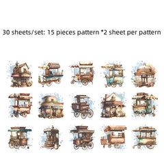 Cafe Series PET Stickers Set - 30 Sheets - Coffee Cup Theme