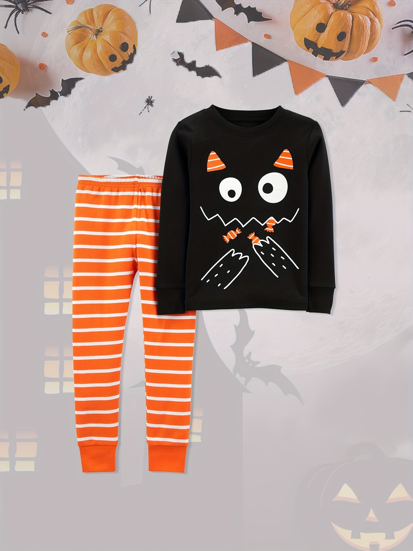 Girls Devil Graphic Pullover + Pumpkin Pants Set