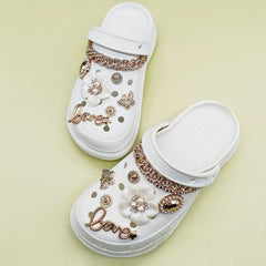 Pearl Camellia Rhinestone Chain Shoe Accessories