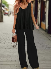 Solid Tank Top & Elastic Pants Set