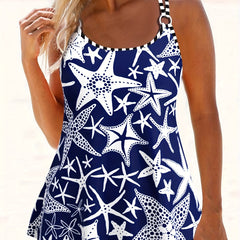 Starfish Print Tankini Set Crew Neck