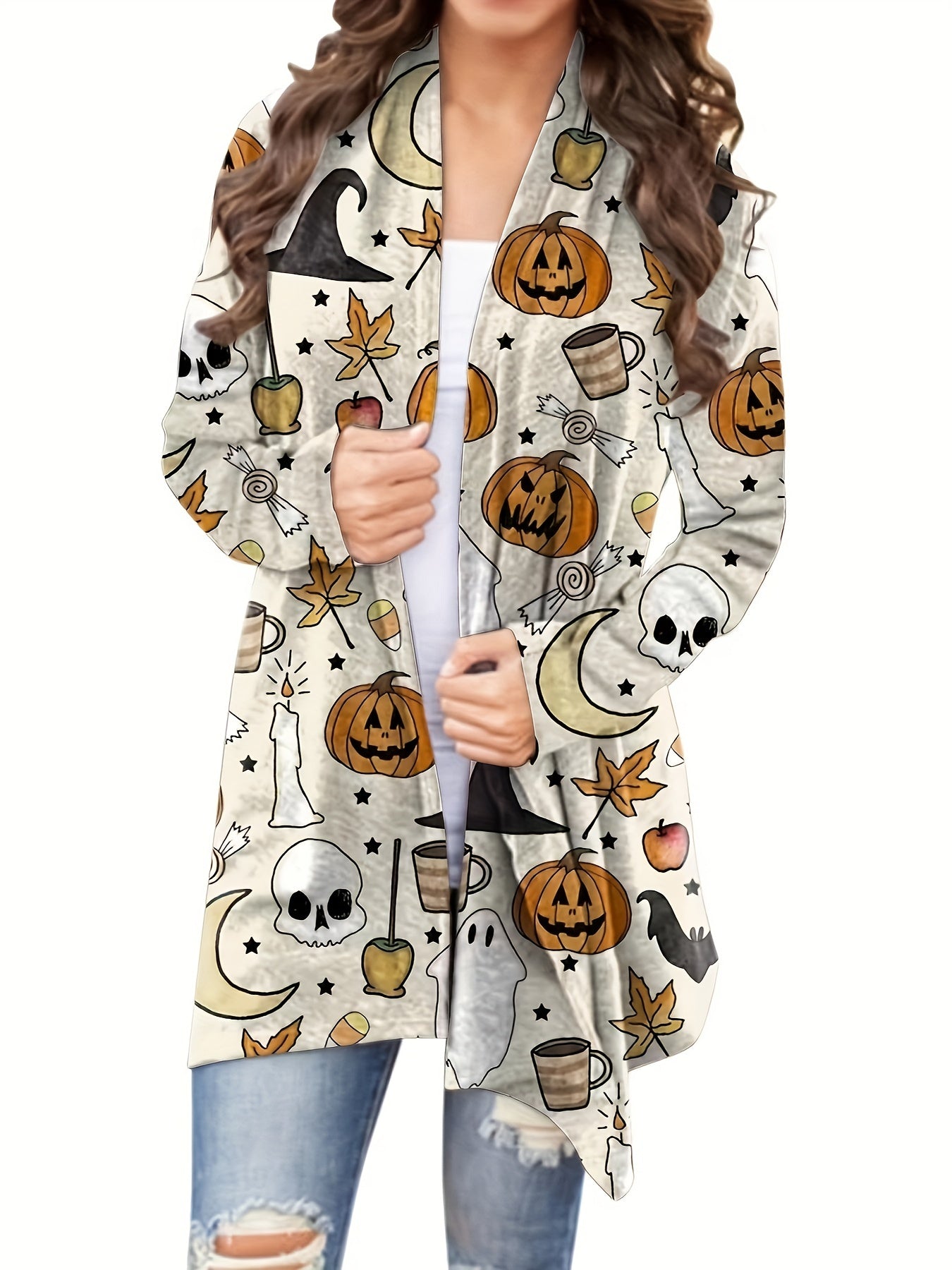 Pumpkin Print Long Sleeve Cardigan