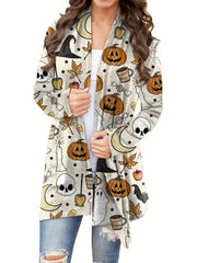 Pumpkin Print Long Sleeve Cardigan