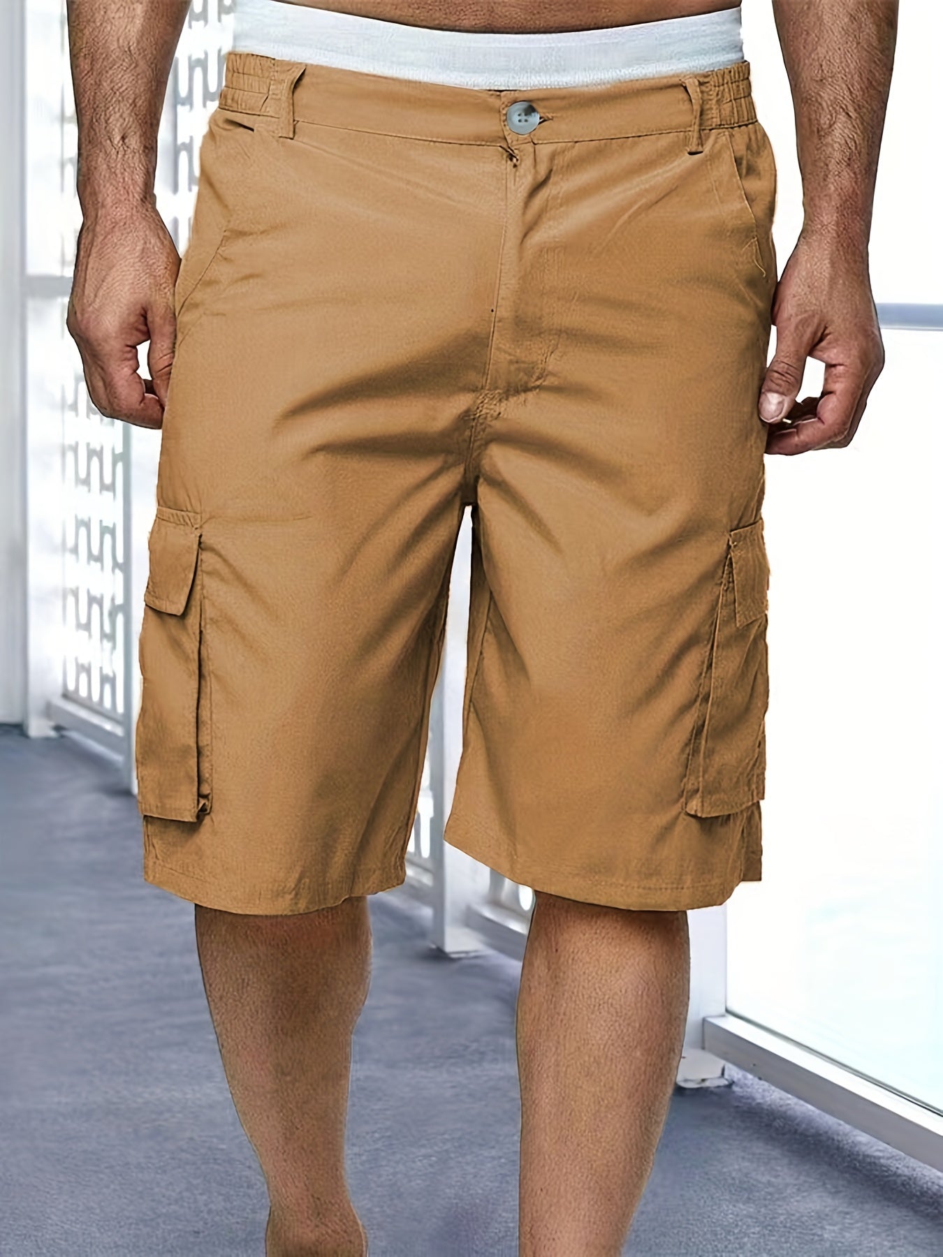 Men's Casual Zipper Cargo Short Pants Flap Pocket Loose Shorts