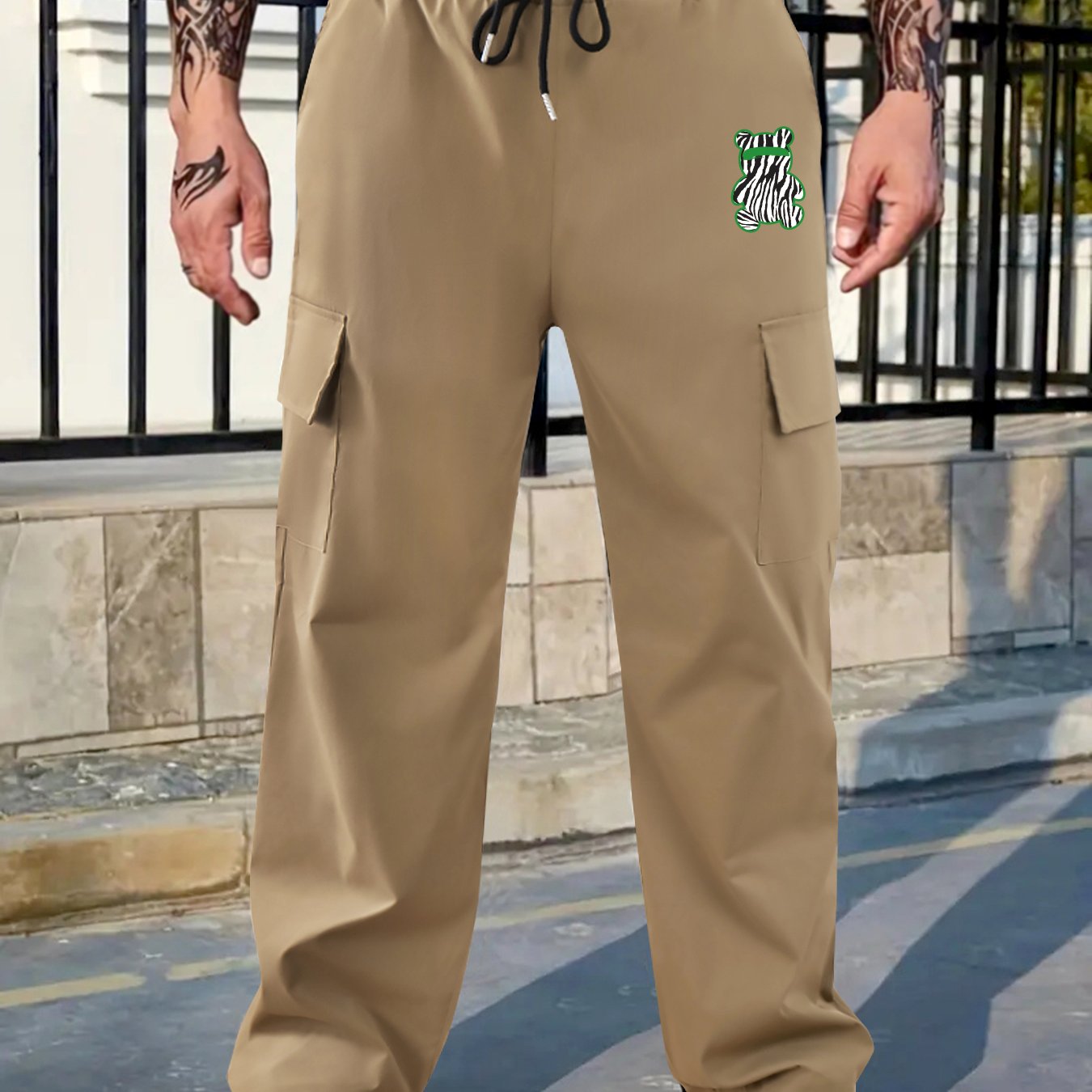 Cargo Pants Men's Drawstring Loose Straight Leg