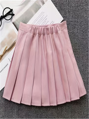 Girls Plain Pleated Skirt High Waist Short Length Casual Kids Summer Clothes