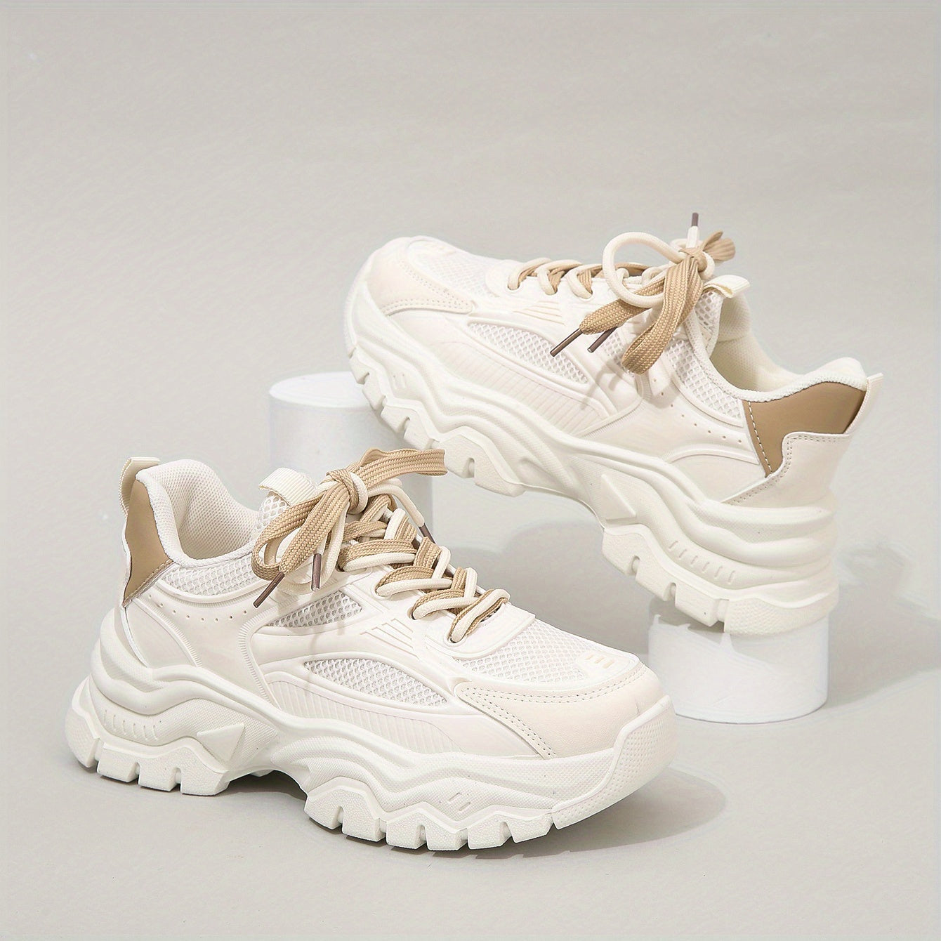 Women's Platform Mesh Sneakers Lace Up Low Round Toe Heightening Shoes