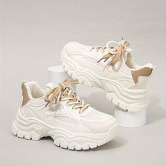 Women's Platform Mesh Sneakers Lace Up Low Round Toe Heightening Shoes
