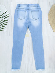Washed Ripped Button Fly Jeans