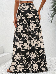 Flower Print Wide Leg Pants Tie Waist Casual Loose Spring Fall