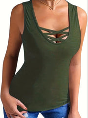 Solid Crisscross Front Stretch Tank