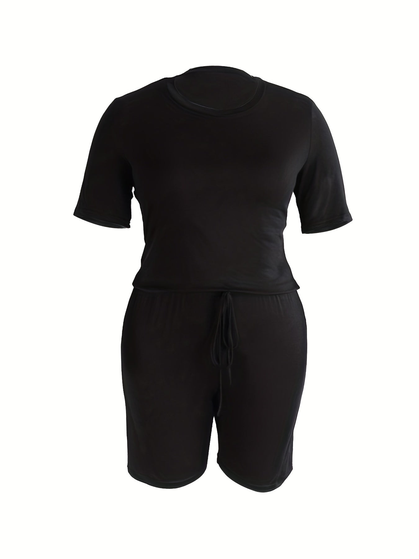 Solid Short Sleeve Round Neck Plus Size Romper