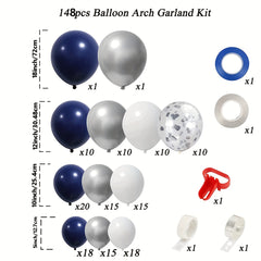 148pcs Navy Silvery Balloon Garland Set with Silvery Ribbon Strip