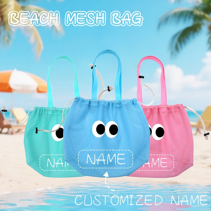 Custom Name Logo Beach Mesh Bag Large Capacity Drawstring Backpack Tote