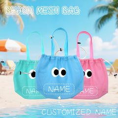 Custom Name Logo Beach Mesh Bag Large Capacity Drawstring Backpack Tote