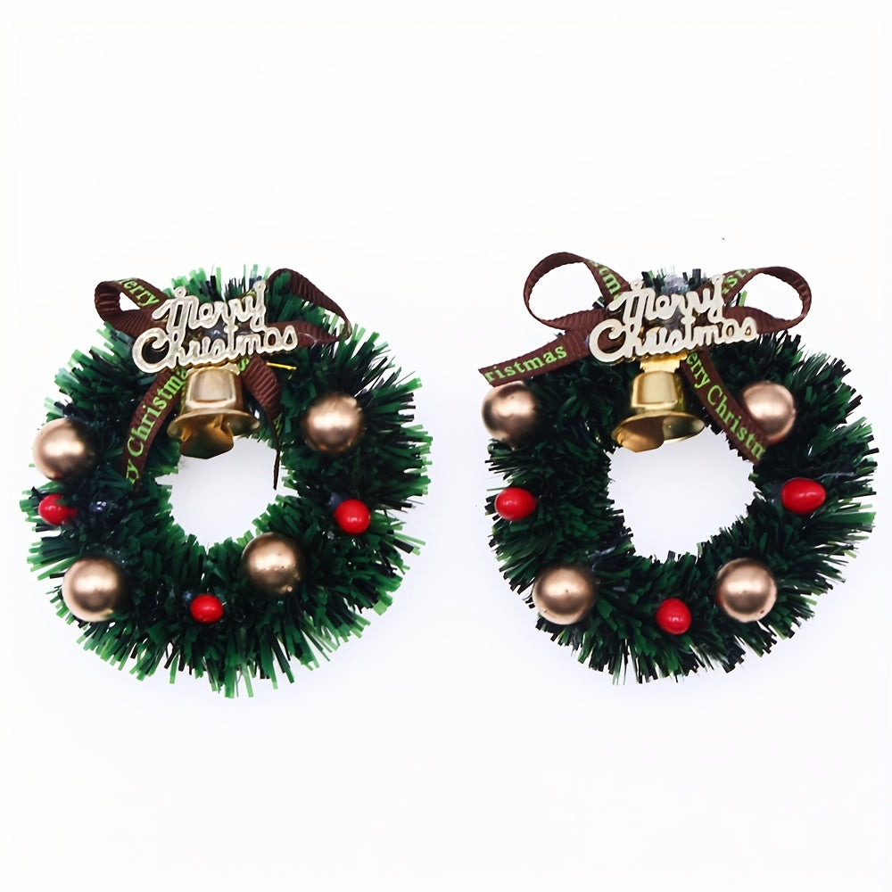 Christmas Wreath Green Garland w/ Golden Balls Red Berries Merry Christmas Bow